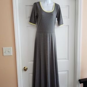 LulaRoe Ana Long Grey with Yellow Trim Medium